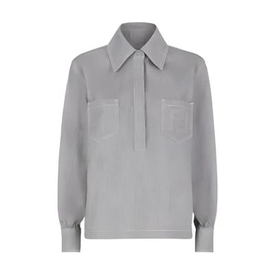 (Women) FENDI Grey Solid Long-Sleeve Pullover Shirt with Pointed Collar FLF756ALCCF1IHH