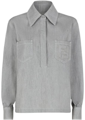 (Women) FENDI Grey Solid Long-Sleeve Pullover Shirt with Pointed Collar FLF756ALCCF1IHH Order (Women) FENDI Grey Solid Long-Sleeve Pullover Shirt with Pointed Collar FLF756ALCCF1IHH