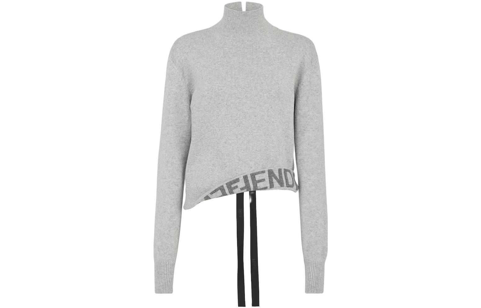 (Women) FENDI  High-Neck Sweater with Logo Letter Print in Gray. FZX934ANJJF0TAZ