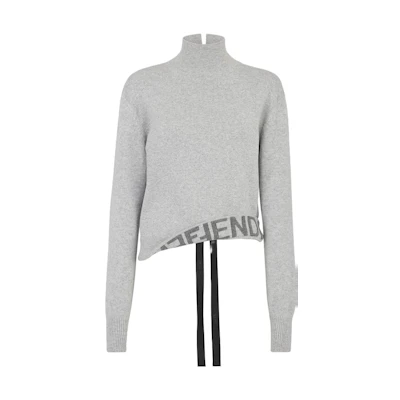 (Women) FENDI High-Neck Sweater with Logo Letter Print in Gray. FZX934ANJJF0TAZ