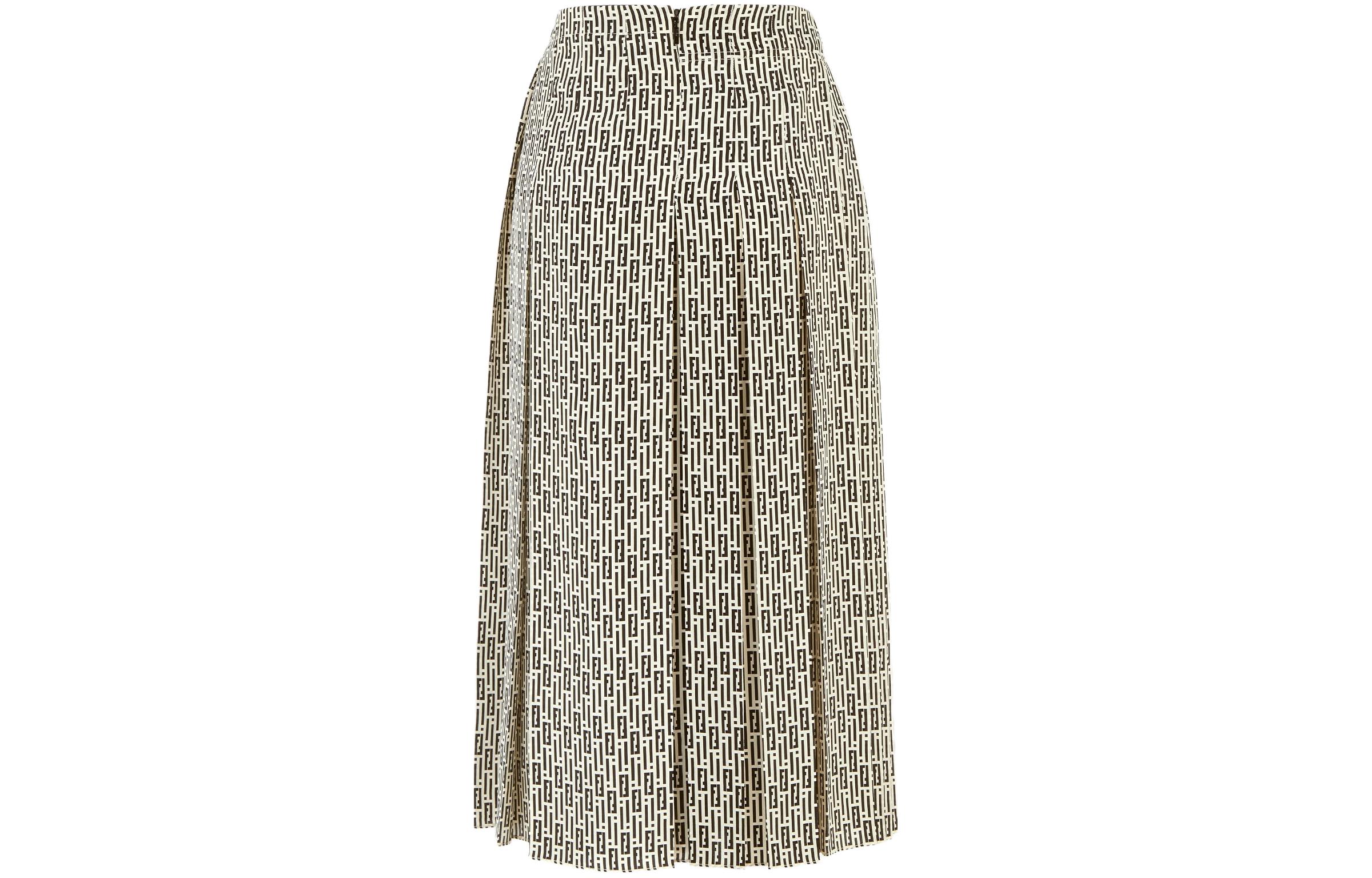 (Women) FENDI  High-Waisted Pleated Skirt with FF Monogram and Colorblock Design. FQ7532AWZAF0GME