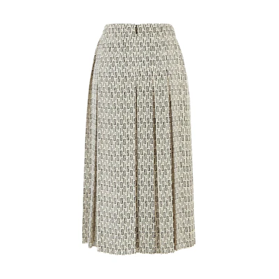 (Women) FENDI High-Waisted Pleated Skirt with FF Monogram and Colorblock Design. FQ7532AWZAF0GME