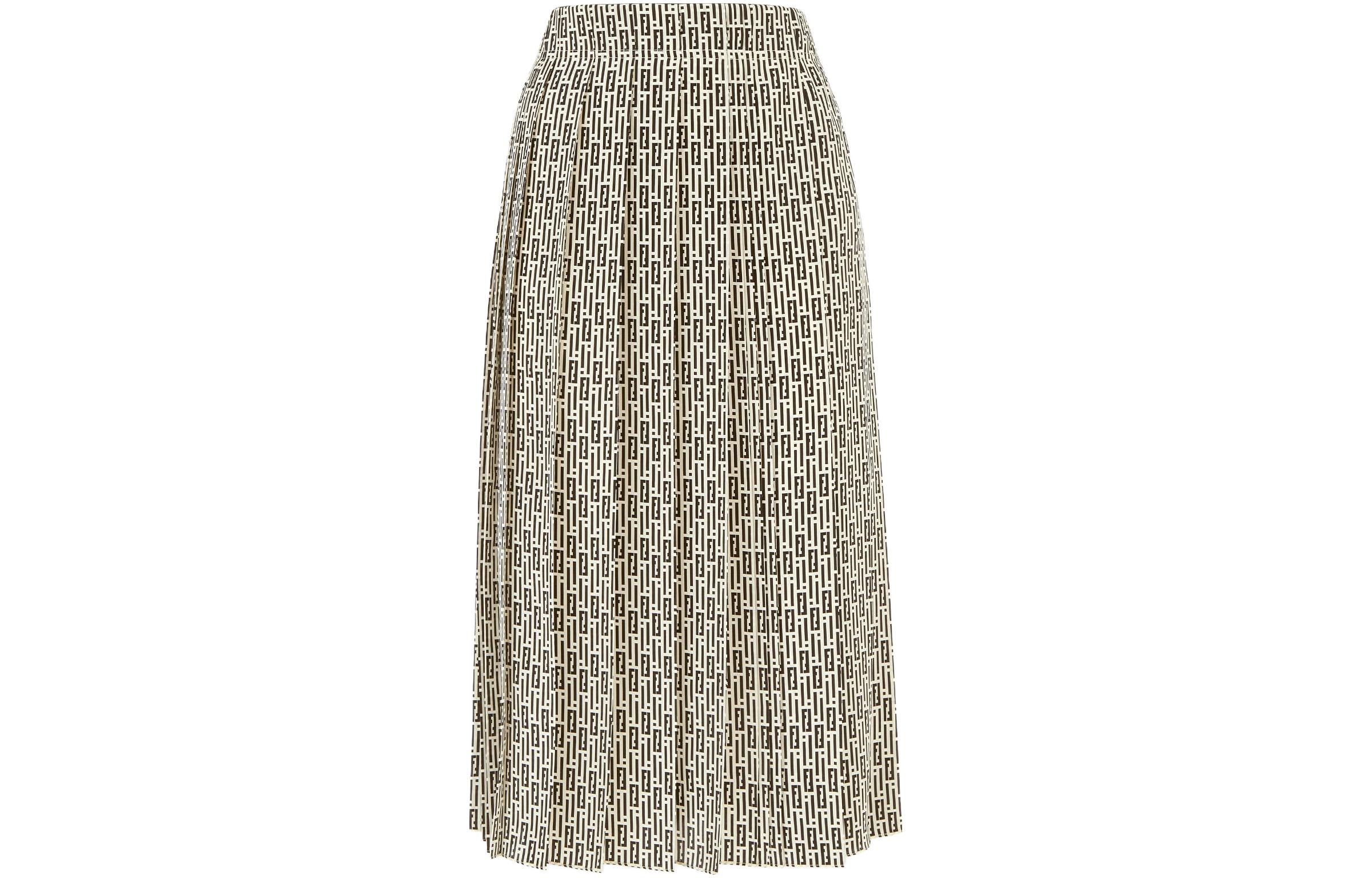 Lookbook (W) FENDI 高腰百褶裙 FF 經典標誌拼色設計. FQ7532AWZAF0GME