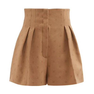 (Women) FENDI High-Waisted Solid Color Shorts with Logo Print - Camel. FR6336AHL4F1ENR