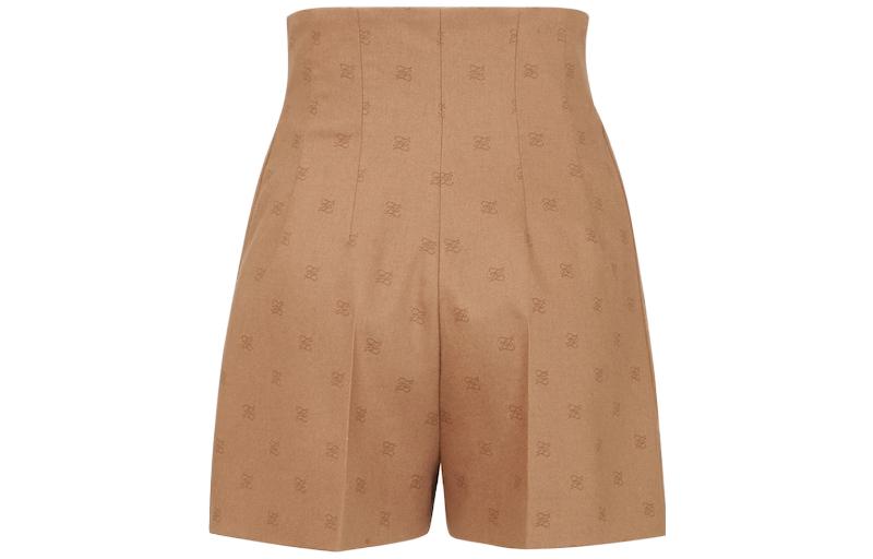 Lookbook (W) FENDI Celana Pendek High-Waist Polos dengan Logo Print - Camel. FR6336AHL4F1ENR