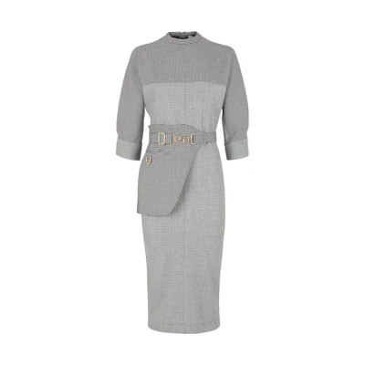 (Women) FENDI Houndstooth Belted Waist Long Sleeve Dress Grey SS22. FDB877AKSMF1IHJ