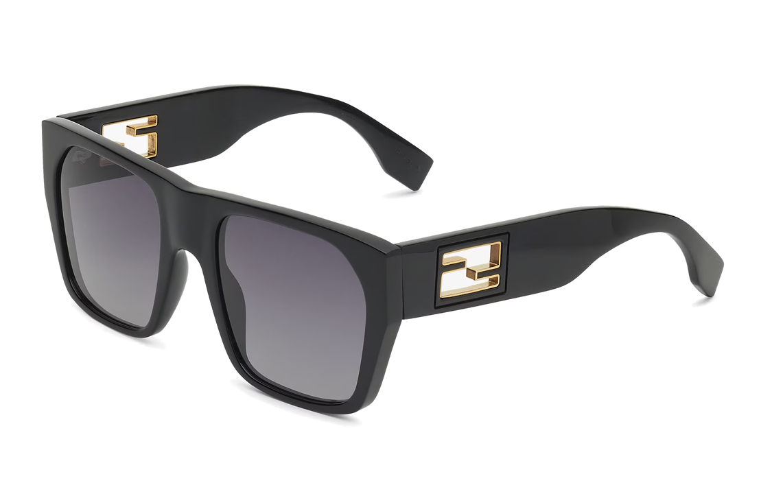 (Women) FENDI  Irregular Black Sunglasses with Baguette Logo Temples. FOA037V1RF1NYY