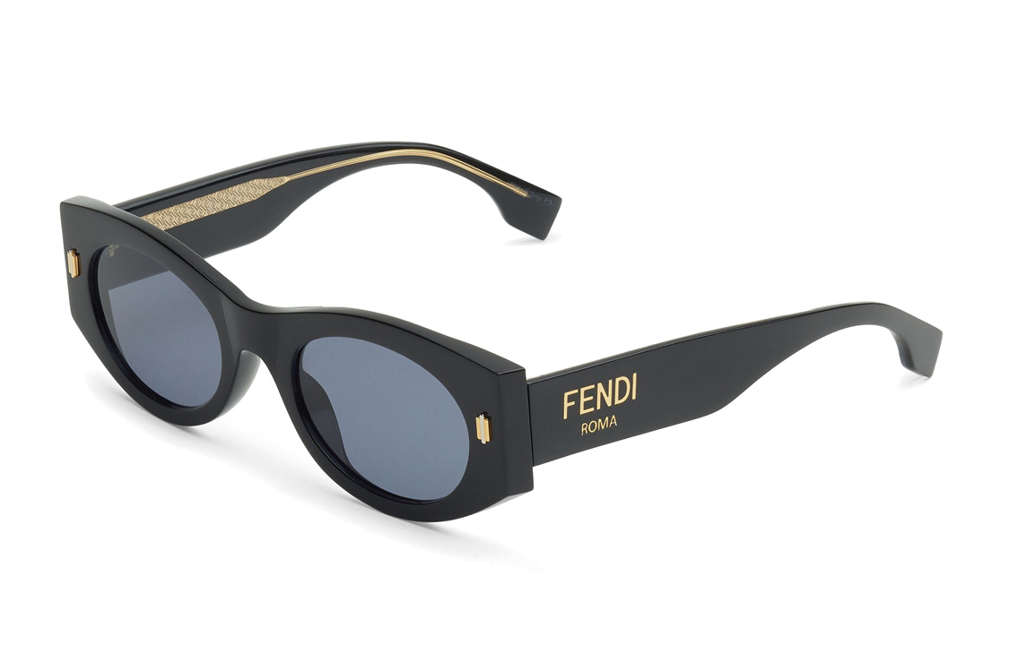 (Women) FENDI  Irregular Black Sunglasses with Letter Print Temples. FOA038V1PF1N51