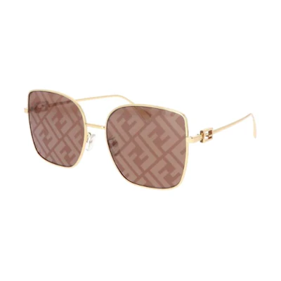 (Women) FENDI Irregular Metal Frame Sunglasses with Letter Print - Gold. FE40013U30G