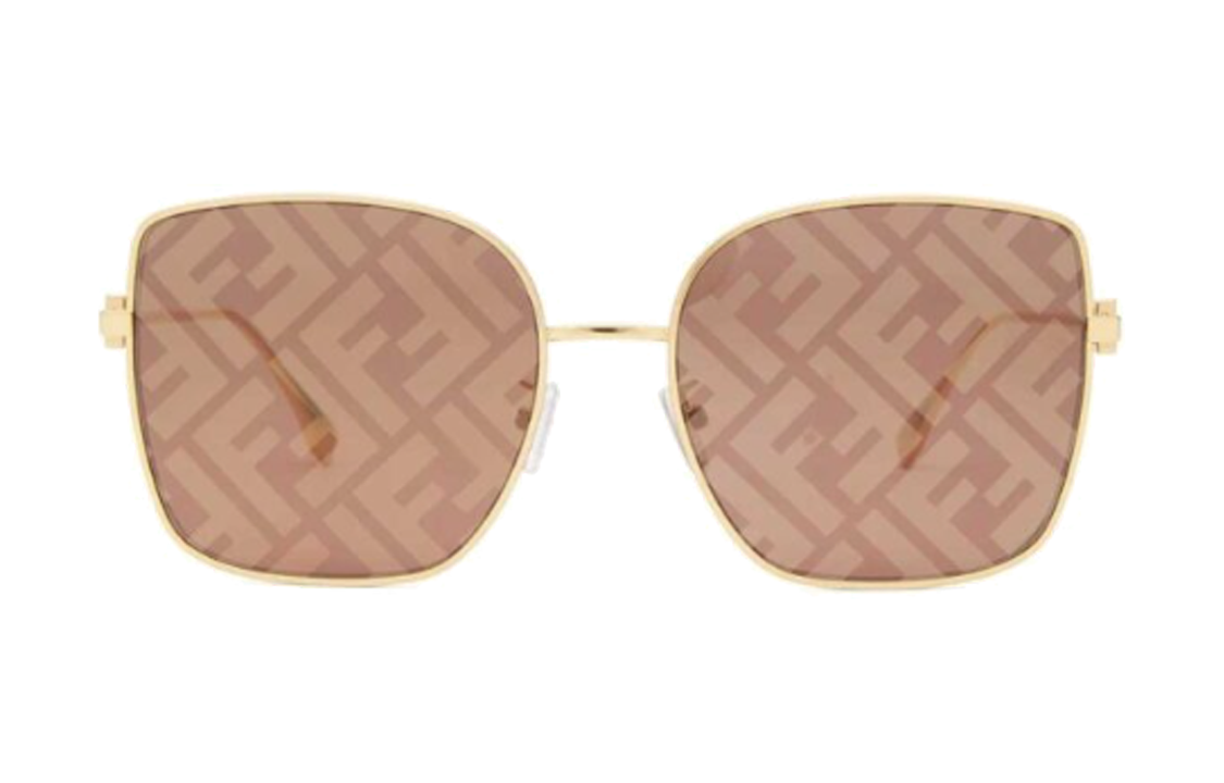 Lookbook (W) FENDI Cermin Mata Bingkai Logam Tidak Seragam dengan Cetakan Huruf - Emas. FE40013U30G