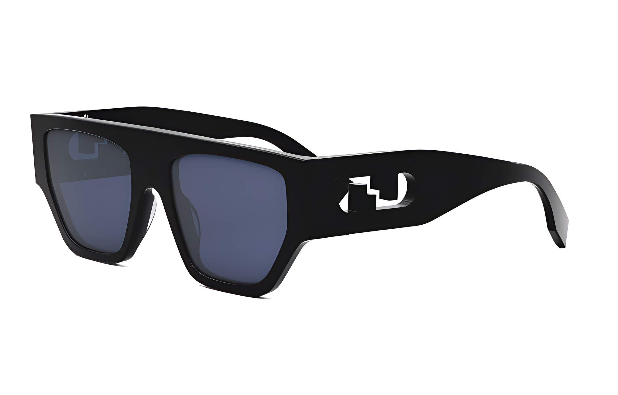 (Women) FENDI  Irregular Square Black Sunglasses with Cutout Logo Temples. FE40108U01V