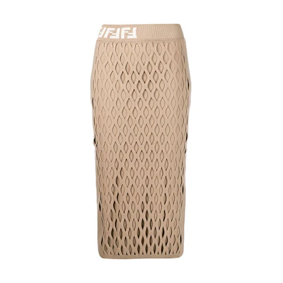(Women) FENDI Layered Mesh Pencil Skirt Khaki Casual Dress. FZQ594A9WQF18DT