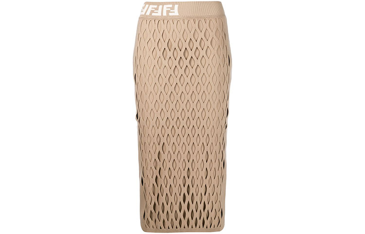 Order (W) FENDI Falda Lápiz de Malla Acanalada Vestido Casual Caqui. FZQ594A9WQF18DT