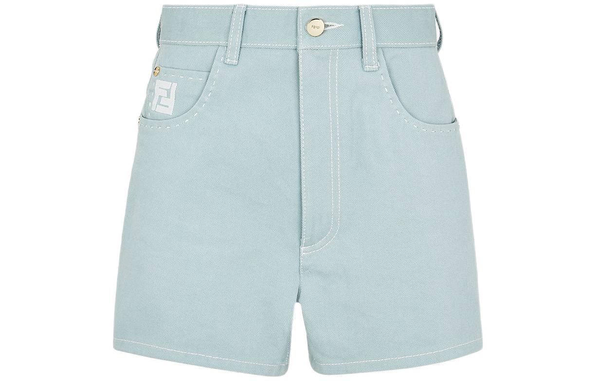 Order (W) FENDI Celana Pendek Denim Biru Muda dengan Saku Berhias Stud. FLP835AOE7F08S8