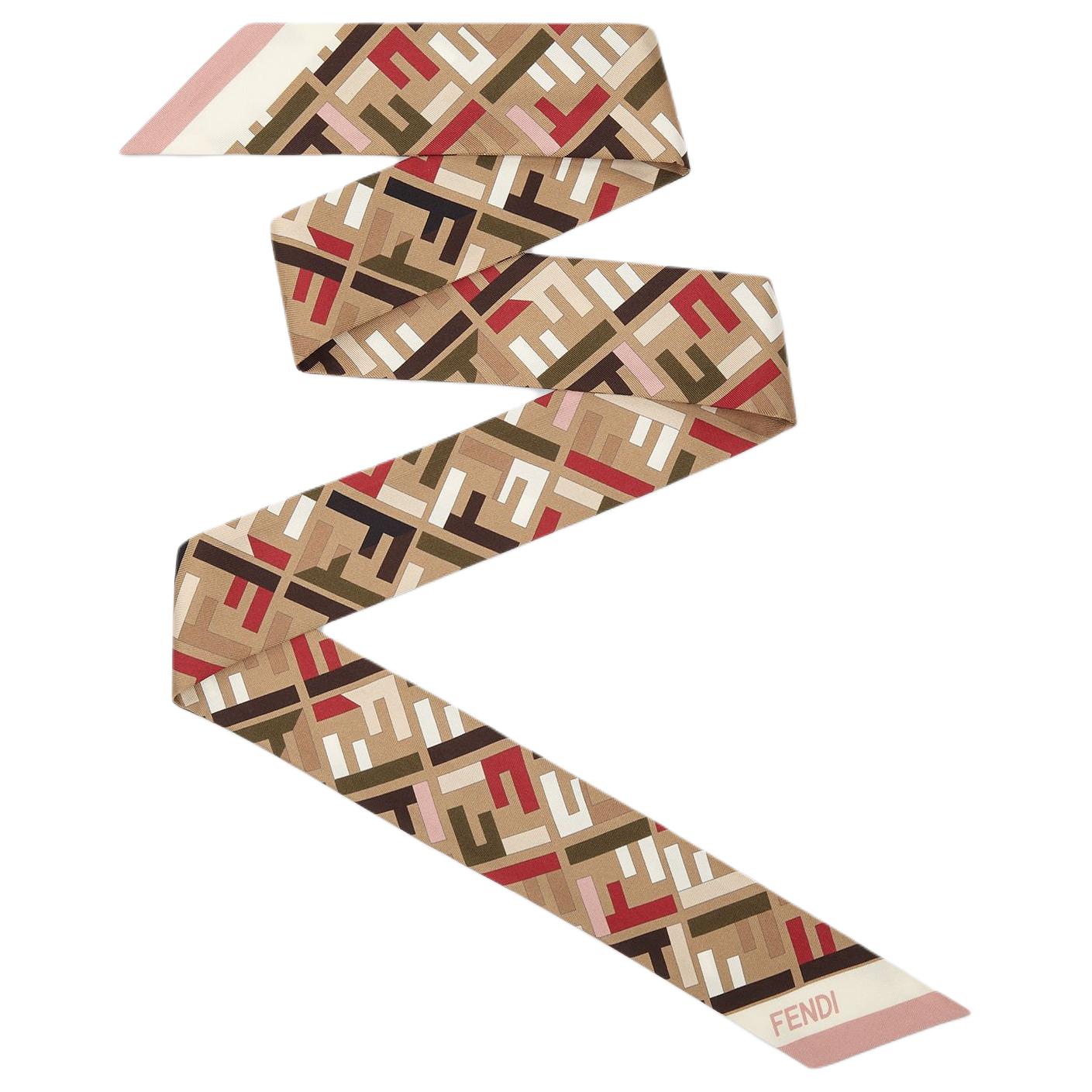 (Women) FENDI  Light Brown Silk Scarf with Iconic FF Pattern FXT011ASGEF1QUU