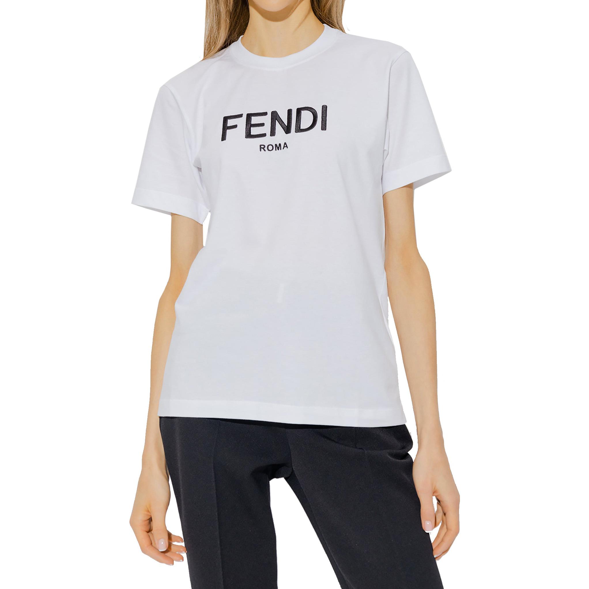 Lookbook (W) 펜디 로고 크루넥 화이트 티셔츠 SS23. FS7254ALCAF0ZNM