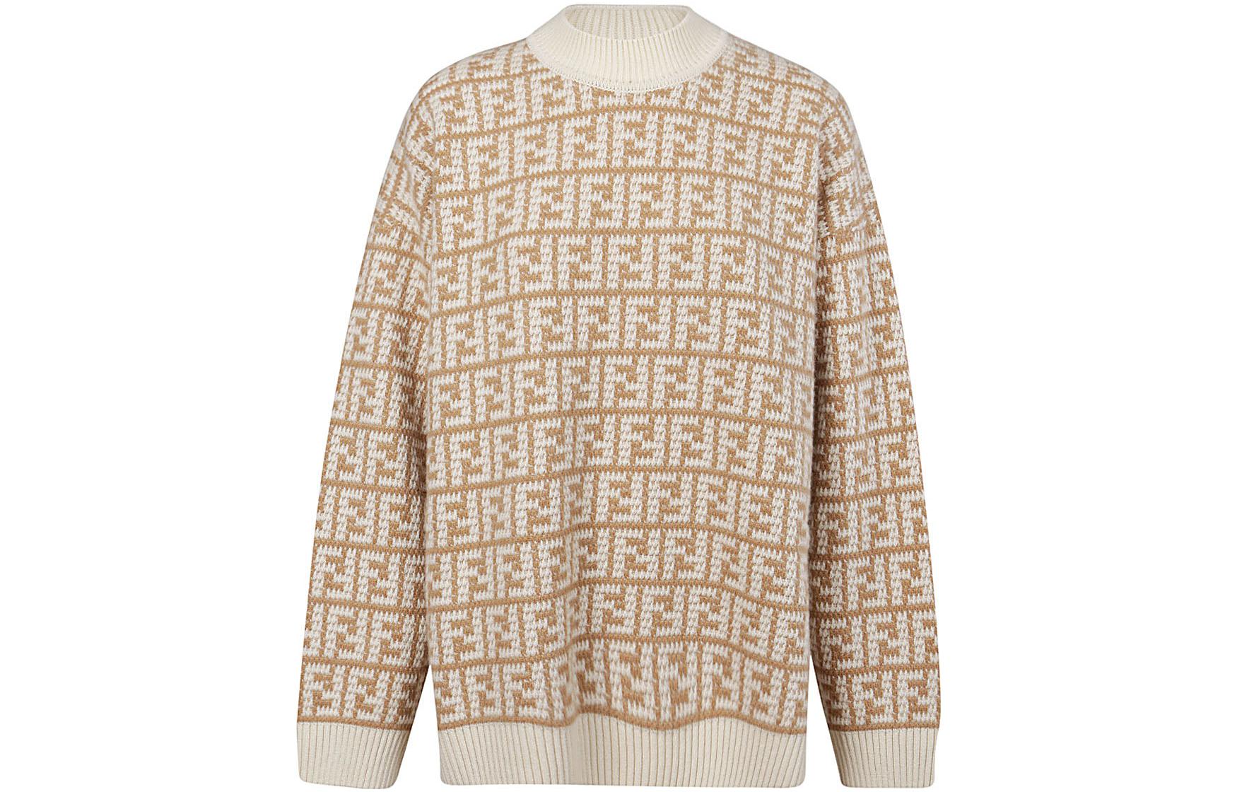 (Women) FENDI  Logo Jacquard Knit Pullover Sweater Beige FW22. FZX862ALOJF0QU5