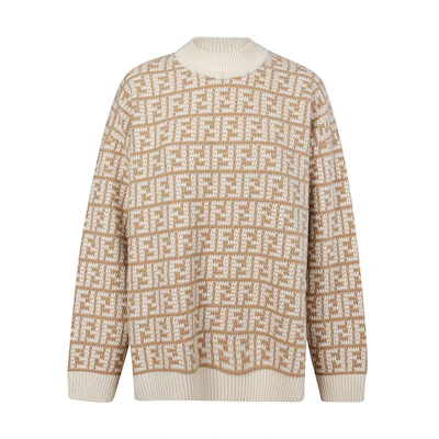 (Women) FENDI Logo Jacquard Knit Pullover Sweater Beige FW22. FZX862ALOJF0QU5