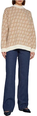(Women) FENDI Logo Jacquard Knit Pullover Sweater Beige FW22. FZX862ALOJF0QU5 Shop (Women) FENDI Logo Jacquard Knit Pullover Sweater Beige FW22. FZX862ALOJF0QU5