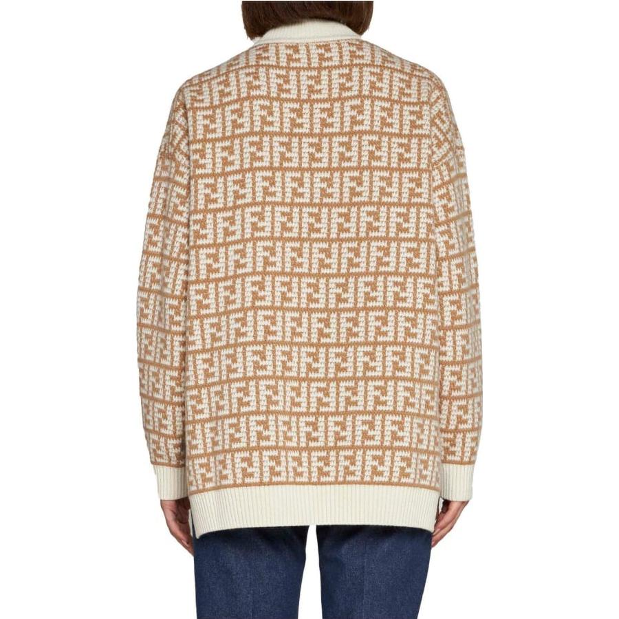 Purchase (W) FENDI Logo Jacquard Knit Pullover Sweater Beige FW22. FZX862ALOJF0QU5