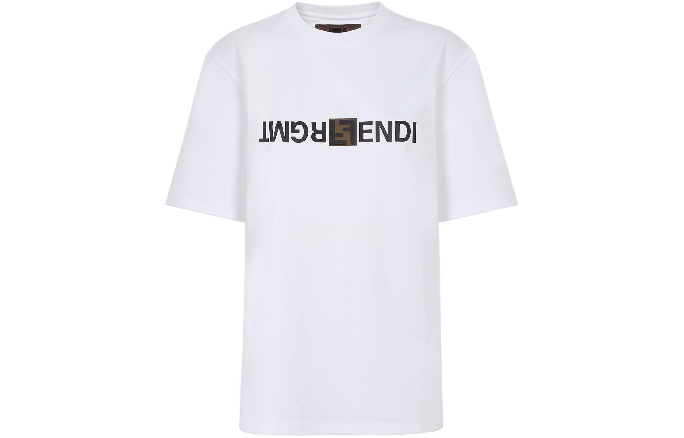 (Women) FENDI  Logo Print Short Sleeve Oversized T-Shirt White SS24. FS9626AQFZF0ZNM