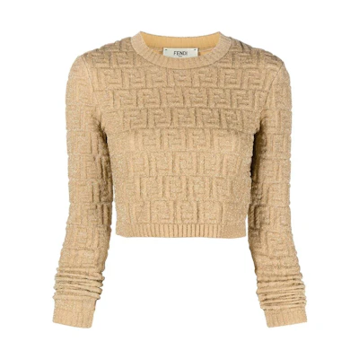 (Women) FENDI Metallic FF Pattern Knit Pullover Sweater Gold SS22. FZX816AJTIF0VT1