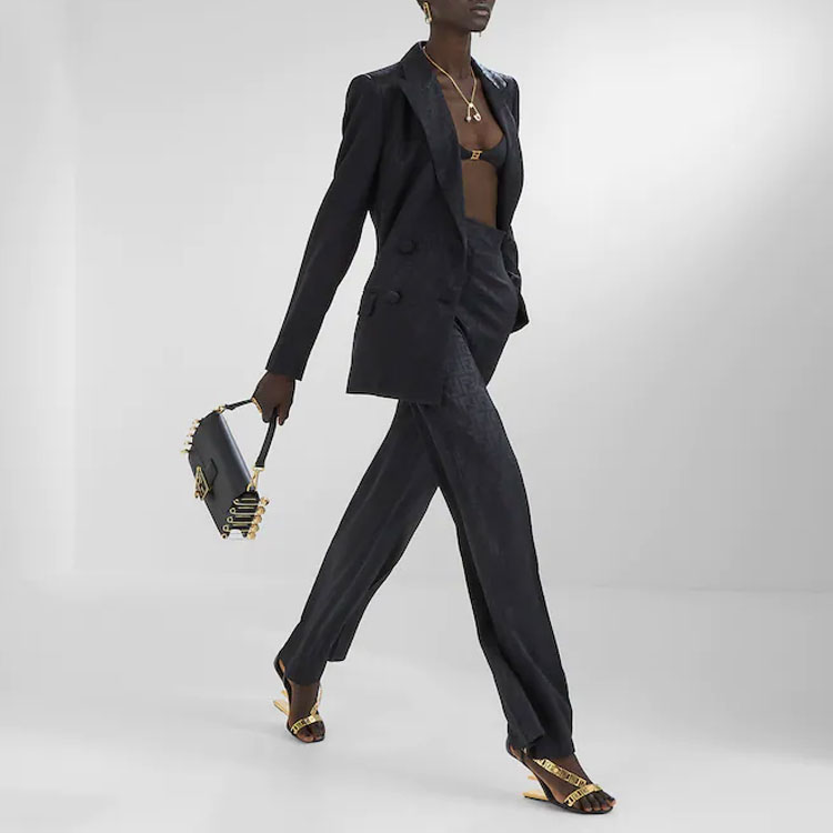 Shop (W) FENDI Seluar Santai Potongan Lurus Monogram Sutera. FR6375AJ0ZF0GME