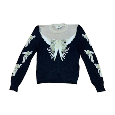 (Women) FENDI Navy Blue Sheer Knit Sweater with Animal Appliqué Design FZY799A7U4F16EF