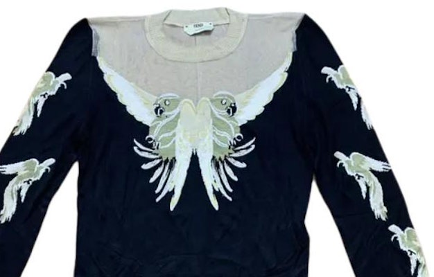 (Women) FENDI Navy Blue Sheer Knit Sweater with Animal Appliqué Design FZY799A7U4F16EF Lookbook (Women) FENDI Navy Blue Sheer Knit Sweater with Animal Appliqué Design FZY799A7U4F16EF