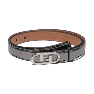 (Women) FENDI O'Lock Narrow Leather Belt Gunmetal Grey 2cm Width. 8C0652-AISP-F0YUK【】