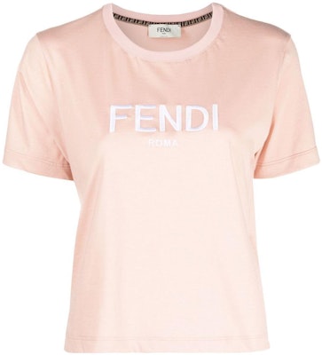 (Women) FENDI Pink Embroidered Logo Crewneck Short Sleeve T-Shirt. FS7389ALCAF1IHD Order (Women) FENDI Pink Embroidered Logo Crewneck Short Sleeve T-Shirt. FS7389ALCAF1IHD