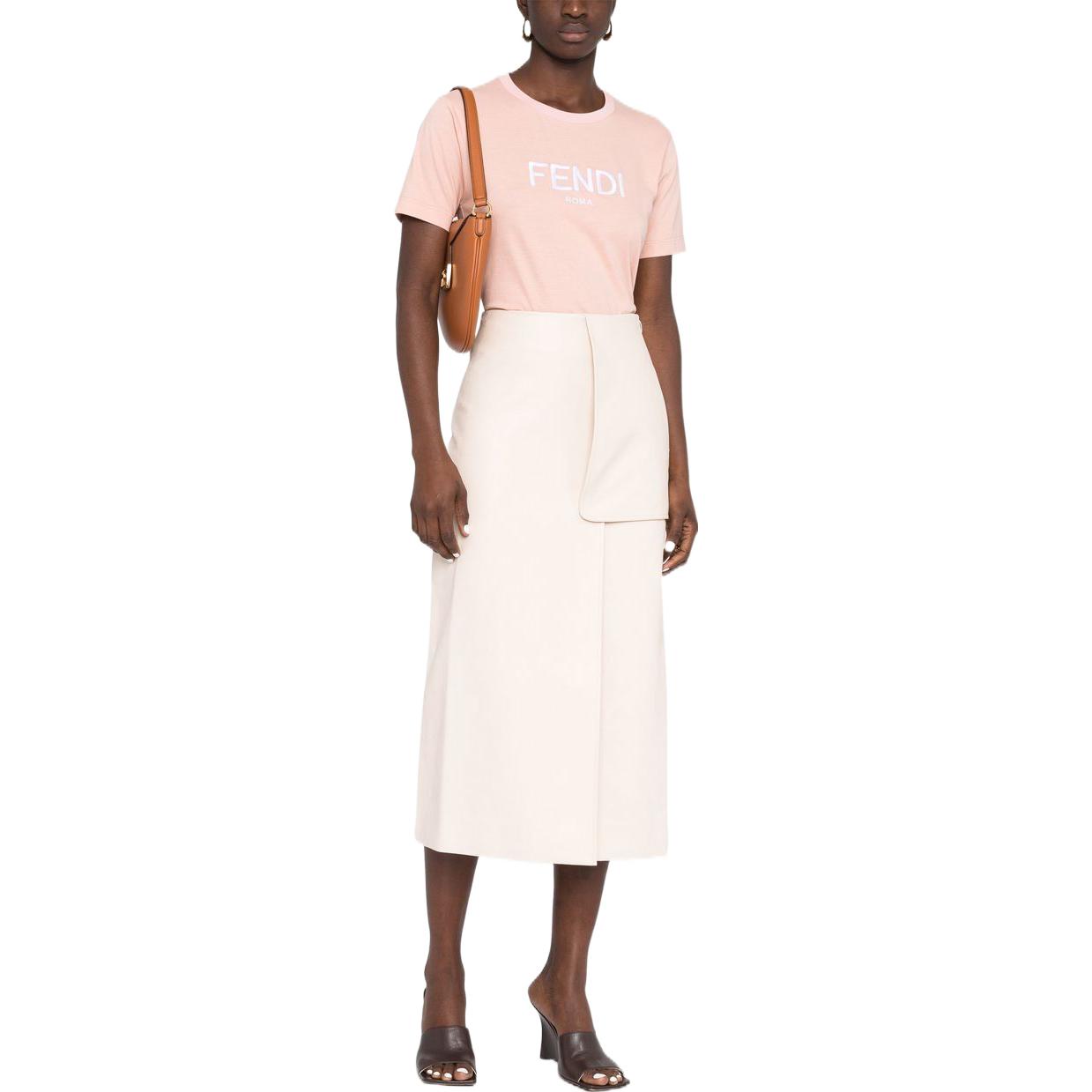 Lookbook (Women) FENDI  Pink Embroidered Logo Crewneck Short Sleeve T-Shirt. FS7389ALCAF1IHD