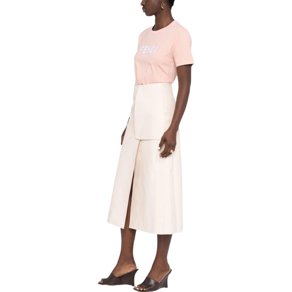 Purchase (Women) FENDI  Pink Embroidered Logo Crewneck Short Sleeve T-Shirt. FS7389ALCAF1IHD