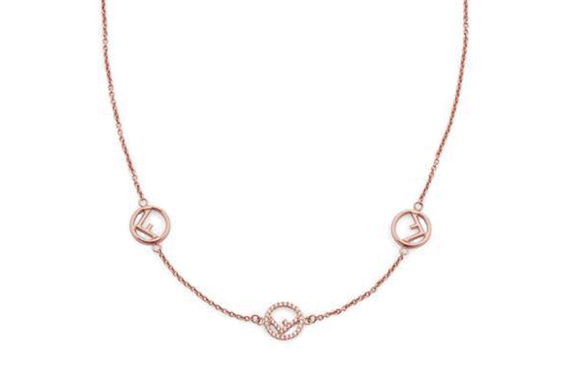(Women) FENDI  Pink Zirconia Logo Chain Necklace. 8AG7356DMF15IG