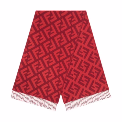 (Women) FENDI Red Cashmere Scarf with Pattern Decor. FXT260A8RS-F0QC