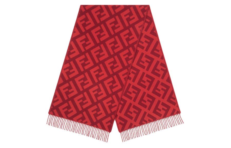(Women) FENDI  Red Cashmere Scarf with Pattern Decor. FXT260A8RS-F0QC 圖 2