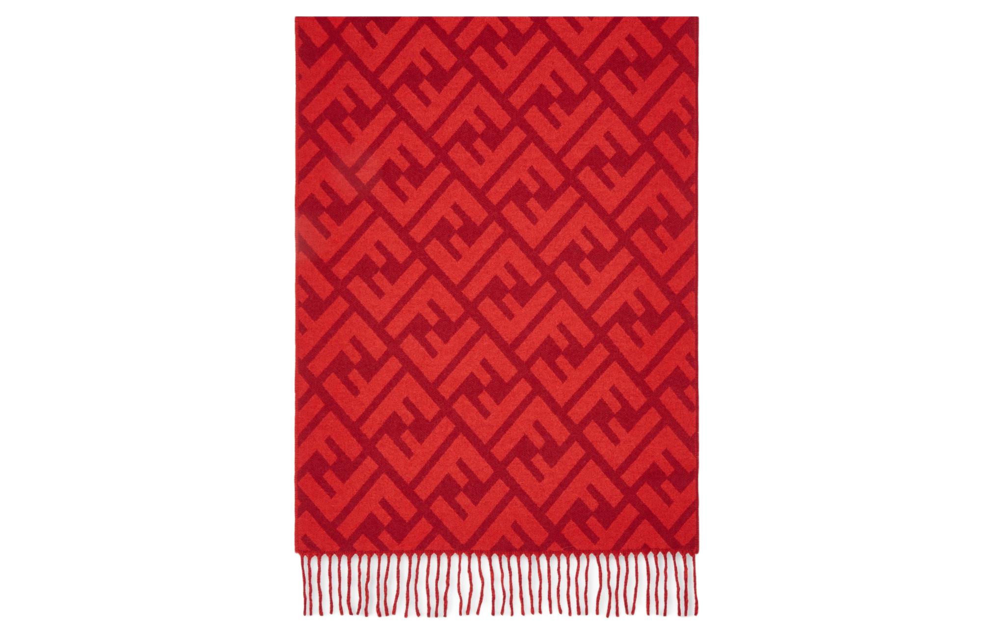 (Women) FENDI  Red Cashmere Scarf with Pattern Decor. FXT260A8RS-F0QC 圖 3