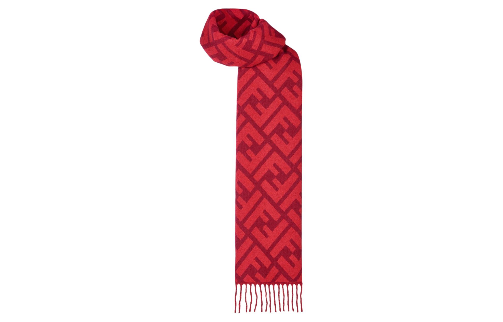 (Women) FENDI  Red Cashmere Scarf with Pattern Decor. FXT260A8RS-F0QC 圖 4