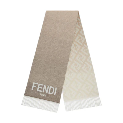 (Women) FENDI Reversible Knitted Fringe Scarf in Gray. FXT363ALSWF0QD3