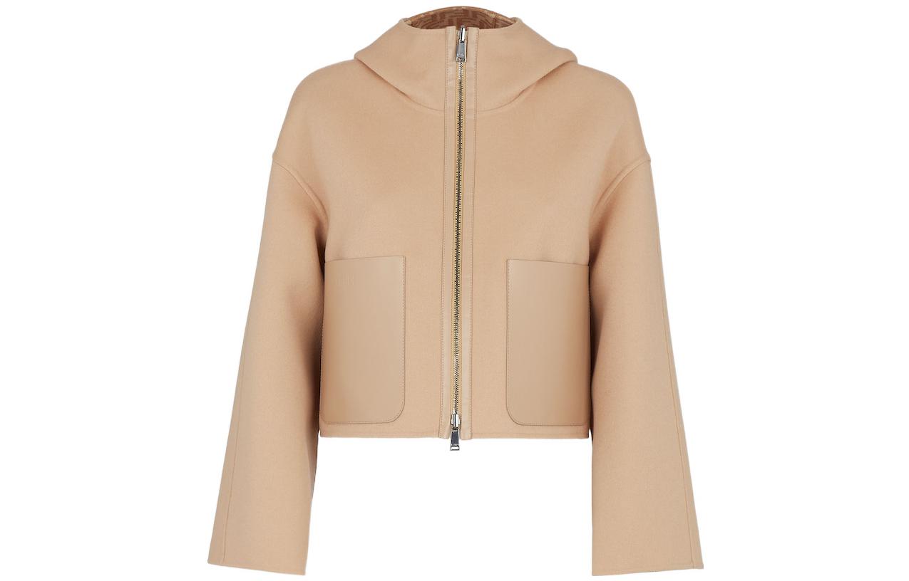 (Women) FENDI  Reversible Solid Zipper Hoodie Jacket Beige Brown. FJ6993A5HDF1BW7