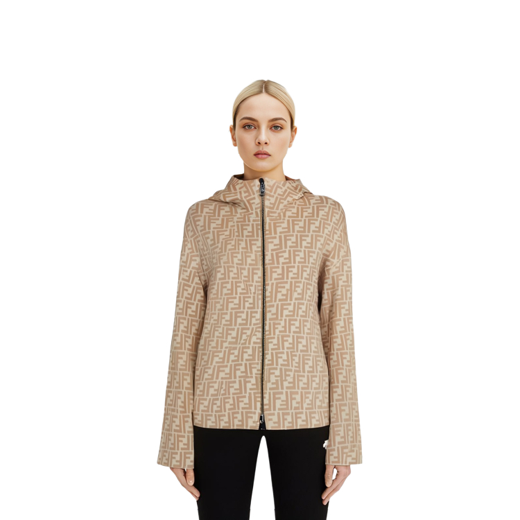 Purchase (W) FENDI 雙面拉鍊連帽外套 米色/棕色 FJ6993A5HDF1BW7