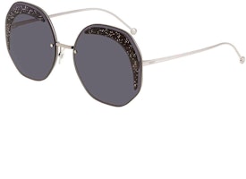 (Women) FENDI Round Metal Logo Temple Sunglasses - Silver. FF 0358 (Women) FENDI Round Metal Logo Temple Sunglasses - Silver. FF 0358