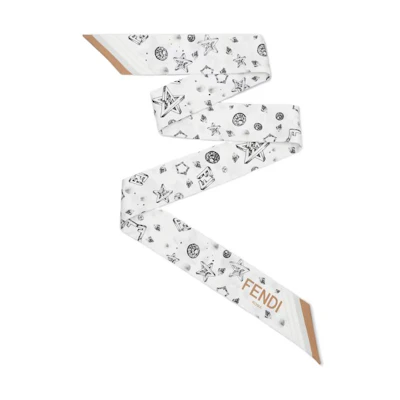 (Women) FENDI Silk Scarf White with Printed Pattern. FXT011AJD8F0QM0
