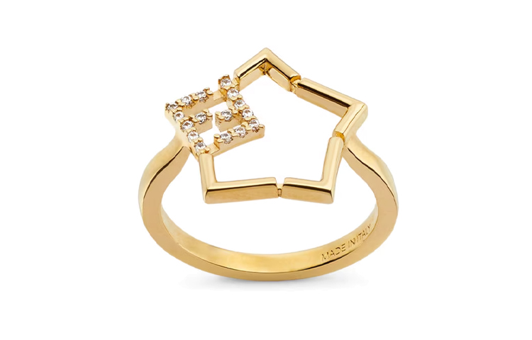 (Women) FENDI  Slim Star-Shaped Gold-Plated Brass Crystal Ring. 8AK524A44GF089U