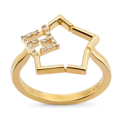 (Women) FENDI Slim Star-Shaped Gold-Plated Brass Crystal Ring. 8AK524A44GF089U