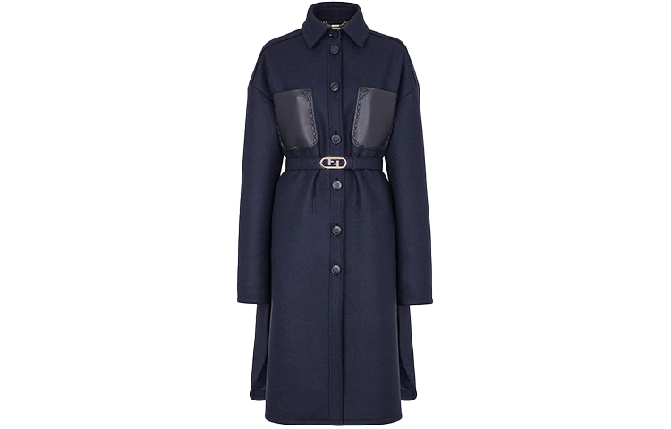 (Women) FENDI  Solid Color Belted Trench Coat in Dark Blue. FF8853AJ0KF1FLH