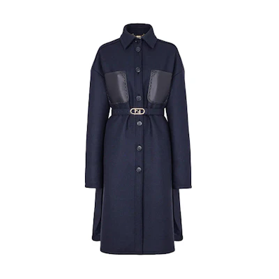 (Women) FENDI Solid Color Belted Trench Coat in Dark Blue. FF8853AJ0KF1FLH