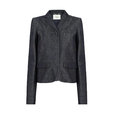 (Women) FENDI Solid Color Denim Jacket Long Sleeve Buttoned Blue FLF765AQ90F1M2F