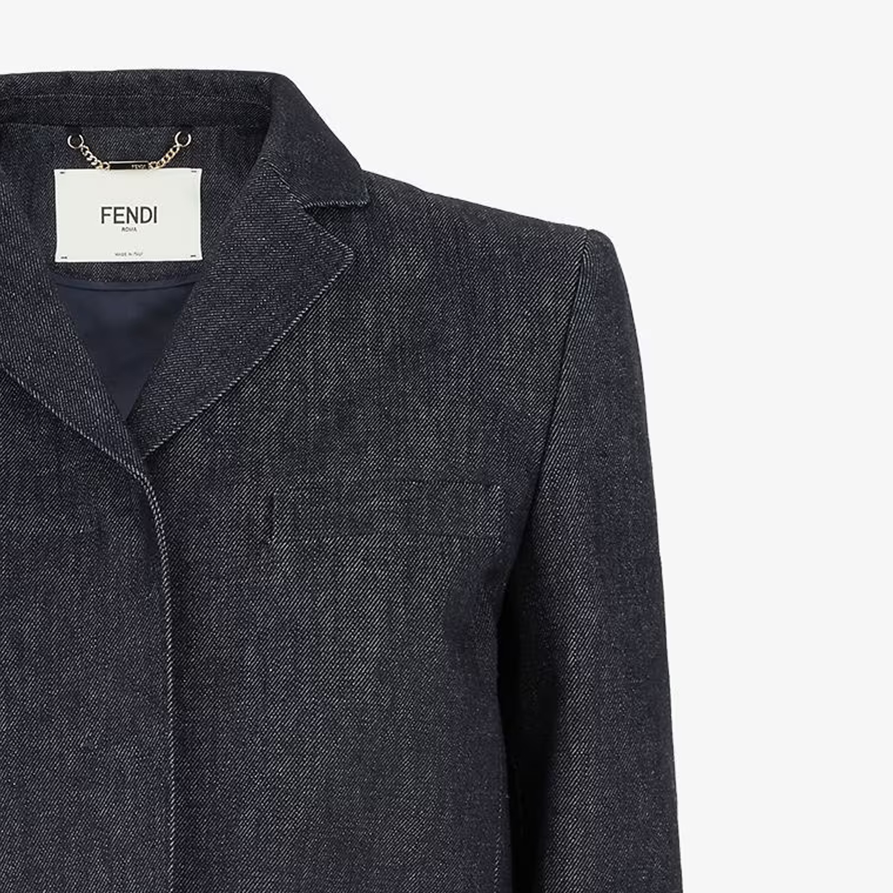 Sizing (W) FENDI Jaket Denim Lengan Panjang Biru dengan Butang Warna Solid FLF765AQ90F1M2F