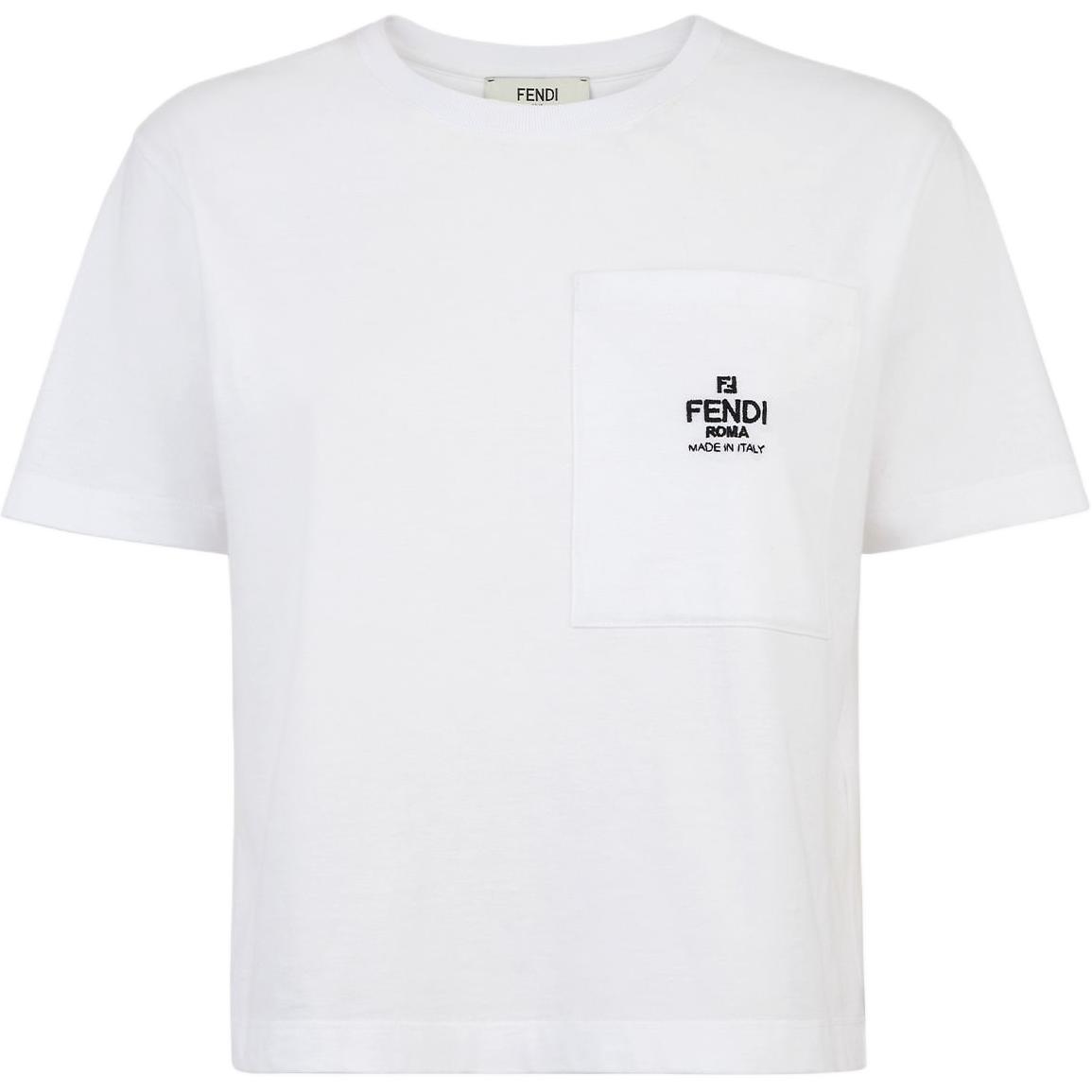 (Women) FENDI  White Letter Print Round Neck Regular Fit T-Shirt. FS9619ANQSF0ZNM